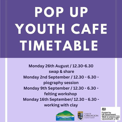 Pop up youth café timetable.